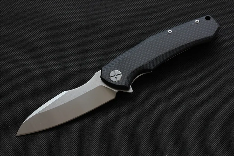 Gratis frakt, MIKER Redesign ZT0850 Folding knivblad: D2 satin / svart stonewash Handtag: Kolfiberplanlager, Utomhus EDC