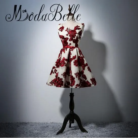 Robe de soirée florale rouge Abendkleider 2017 lacet up bon marché courte bordeaux robes de bal robe longue femme Soiree4180110