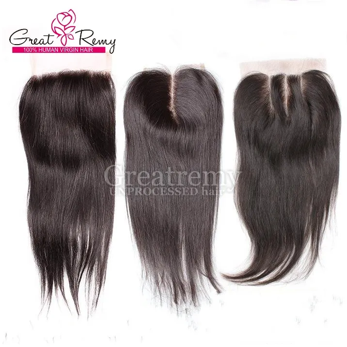 Greathery brasileiro sedoso de cabelo liso com fechamento superior 4x4 encerramento de renda Pacotes de cabelo virgem de cabeça cheia cor natural cabelo virgem de cabelo barato de cabelo barato