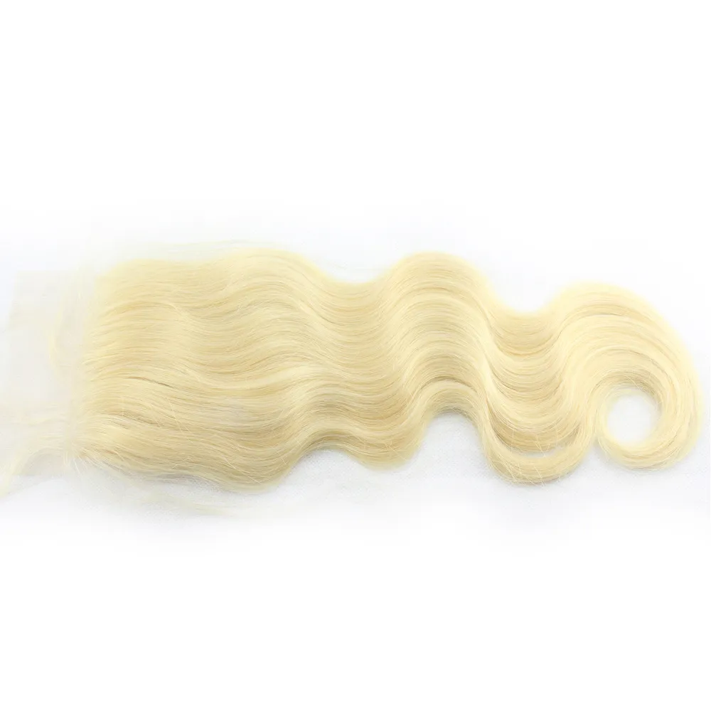 Platinum Blonde 613 Body Wave Lace Sluiting Voorgeplukte gebleekte knopen Remy Human Hair 4x4 Lace Sluitingen9197822