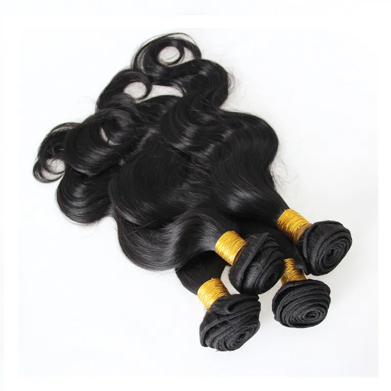4 buntar brasilianska kroppsvåg Virgin hårväv naturlig svart färg 4 st Mänskliga hårbuntar