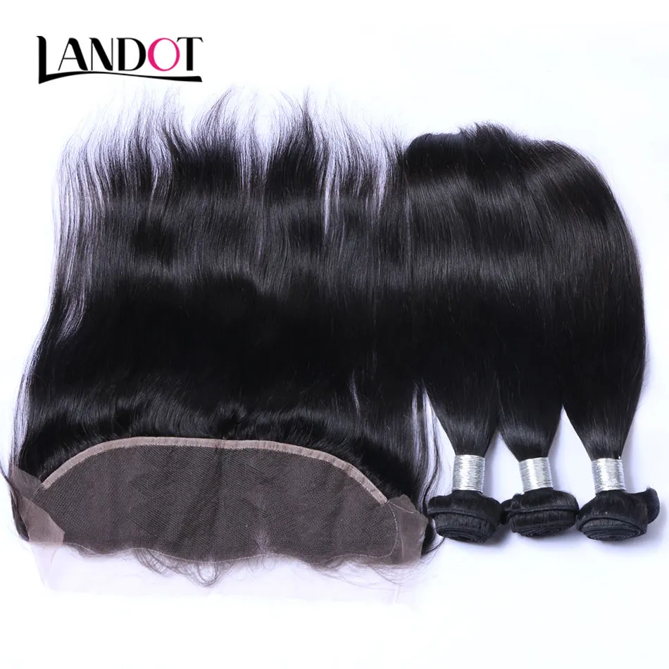 Ear to Ear Lace Frontal Closure With 3 Bundles Brazilian Virgin Hair Weaves Straight Peruvian Indian Malaysian Cambodian Human Hair Closures