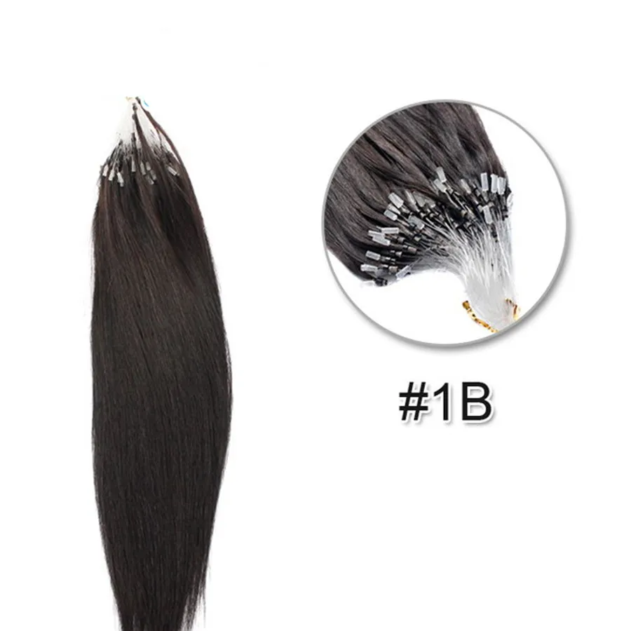 ELIBESS 1g/sträng 100st Micro Ring Loop Hårförlängningar Brazilian Virgin Remy Human Hair 16''18