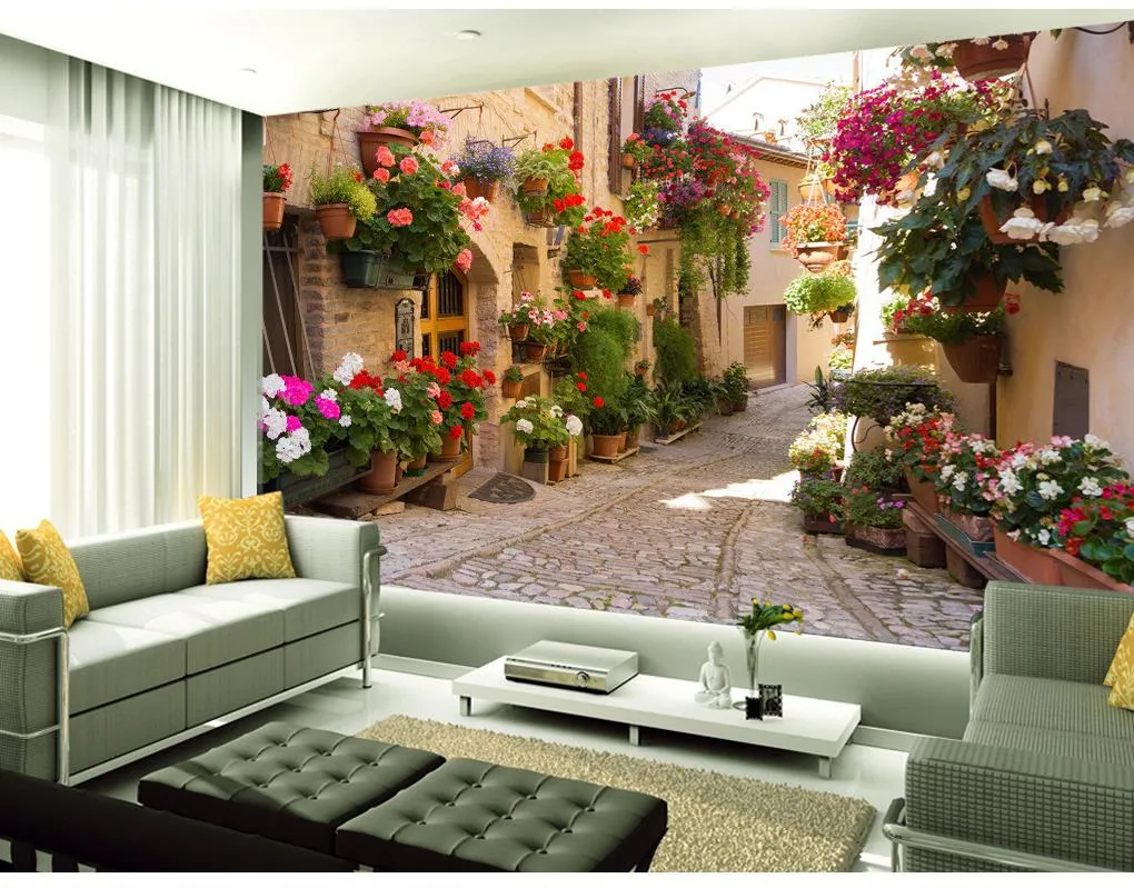 European garden alley sofa background wall TV wall murals mural 3d wallpaper 3d wall papers for tv backdrop