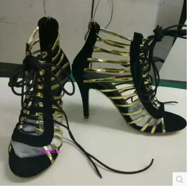 2017 Fashion Womens Gladiator Sandaler Peep Toe High Heels Booties Sommar Sandaler Caged Boots Party Shoes Stiletto Heel Skär ut Klänningskor