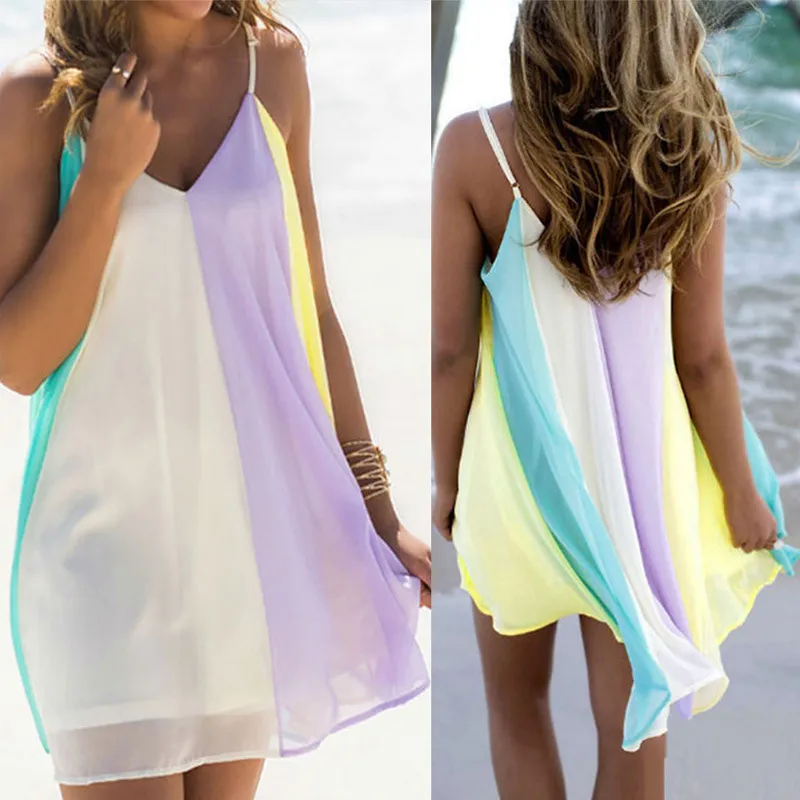 2017 Europa EE. UU. Verano Sexy Sling Vestido de gasa Playa Vestido casual Top Sin tirantes Vestido de impresión digital