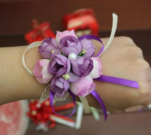 Bridesmaids Bride Elasticity Lace wrist flowers Sister Hand Flower Boutonniere Party Wedding Decoration Flower Dancing props gift