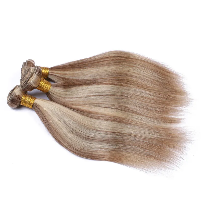 Mixed Color Brown Blonde Ombre 100 Human Hair Brazilian Piano Color 8613 Light Brown Highlight Human Hair Weave B2333824