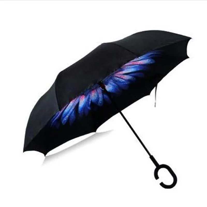 Creative reverse umbrella straight male and female sunny umbrella can stand long handle business car anti-umbrella wholesale