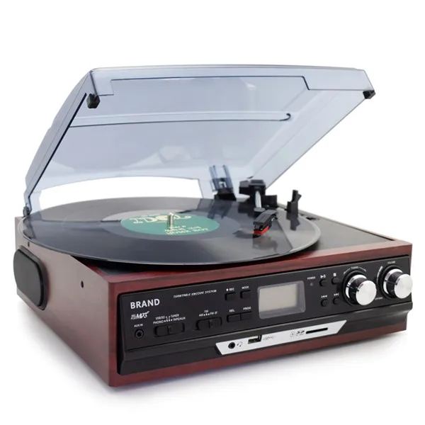 Freeshipping Stereo Phono Players TurnTable Vinyl LP Spelare med AM / FM-radio USB / SD AUX Cassette MP3 Recorder Headphone Jack