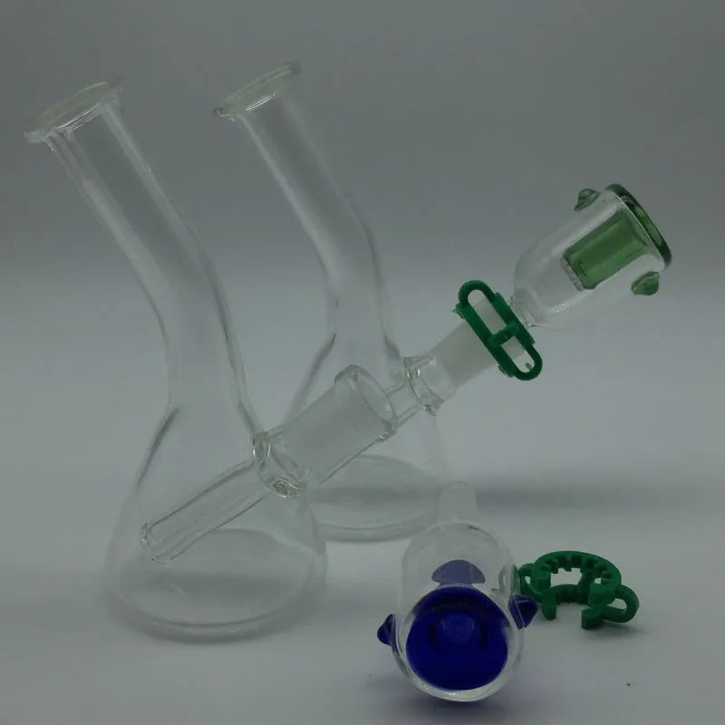 Mini Bongs de vaso de 4 pulgadas con recipiente de vidrio de colores gratis Keck Clips Plataformas petroleras Bongs de vidrio tubos de agua tubo con mango de vidrio