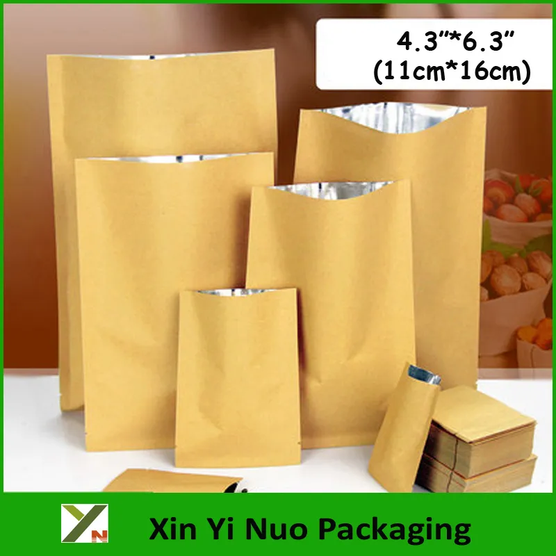200 pz / lotto 4,3 "* 6,3" (11 cm * 16 cm) * 280micion alta qualità Cookie imballaggio Kraft Paper Flat Al Foil Bag