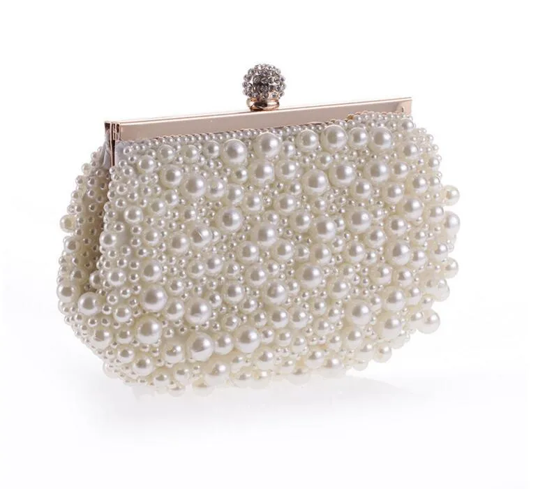 Bolsos de mano con perlas para mujer, bolsos de mano de Metal con diamantes de imitación y perlas para el día, carteras para fiesta de boda, bolsos de mano para novia