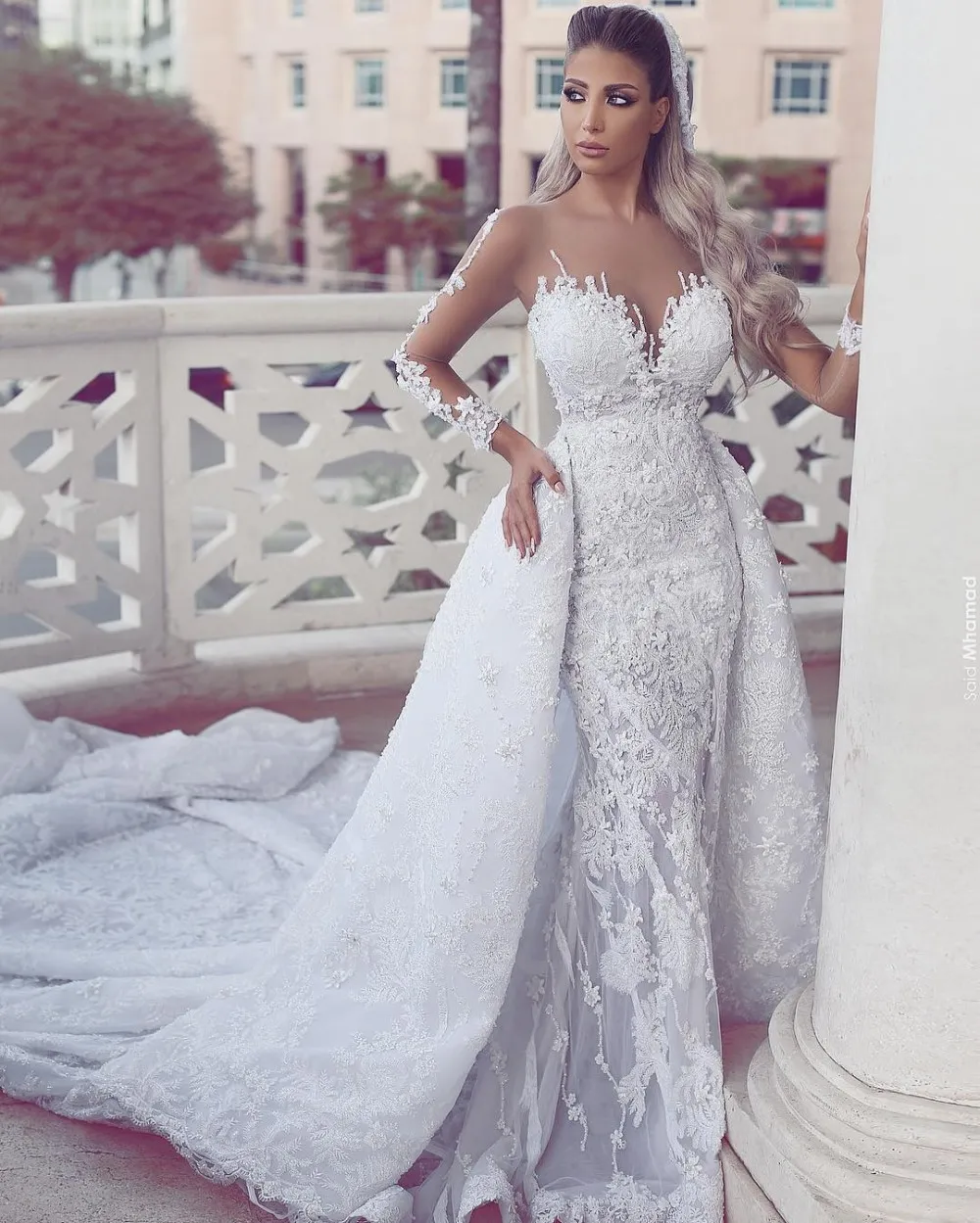 Vestidos De Casamento Lindo Disse Mhamad Sexy Sheer Jewel Neck