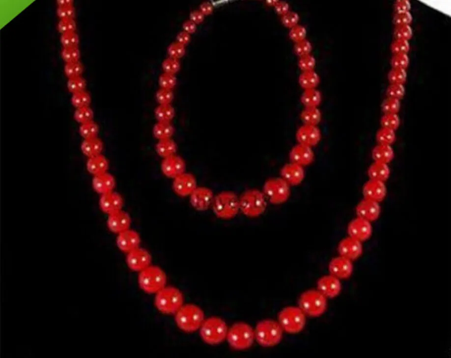 Rare!6-14mm Red Sea Coral Necklace Bracelet 17'' + Bracelet 7.5'' 1set