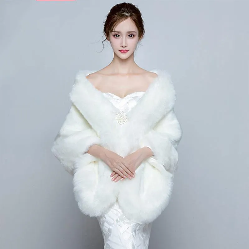 Bridal Gowns Faux Fur Shrug Jacket Elegant White Faux Fur