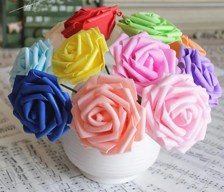 10 Kolory 8 cm Sztuczne Rose Kwiaty Ślubny Bride Bukiet PE Foam DIY Home Decor Rose Kwiaty G1129