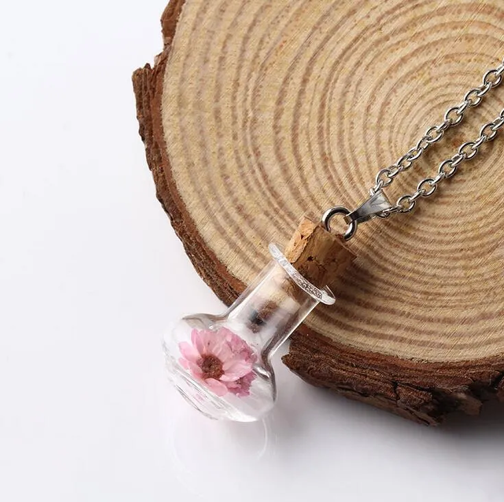 Explosioner Listade Vase Torked Flower Necklace Pendant Series Women's Drift Bottle Wish Bottle WFN295 With Chain Mycket