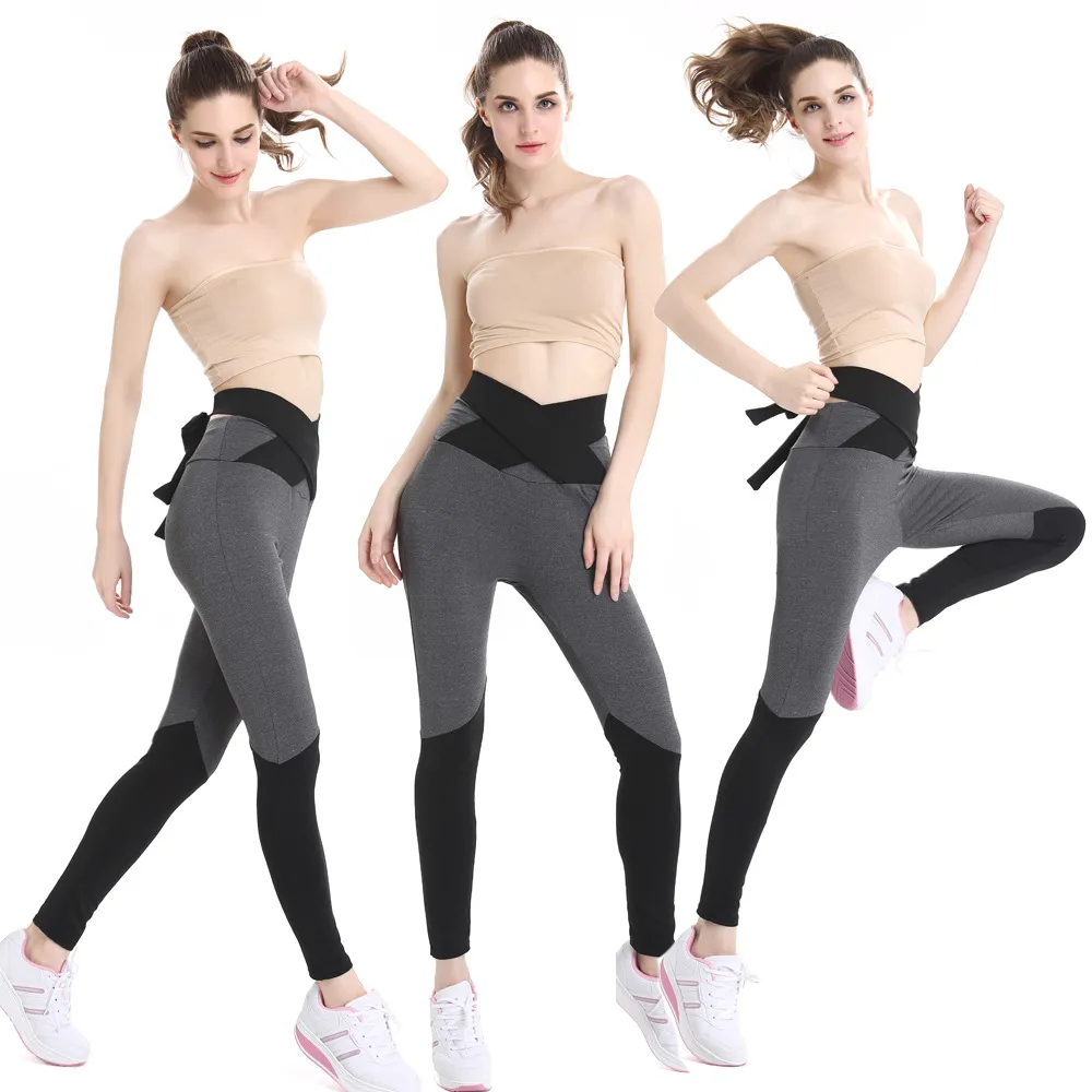 Melhor presente New alta tiras de cintura gravata cor pé exercício leggings de fitness yoga LW044 Leggings das mulheres