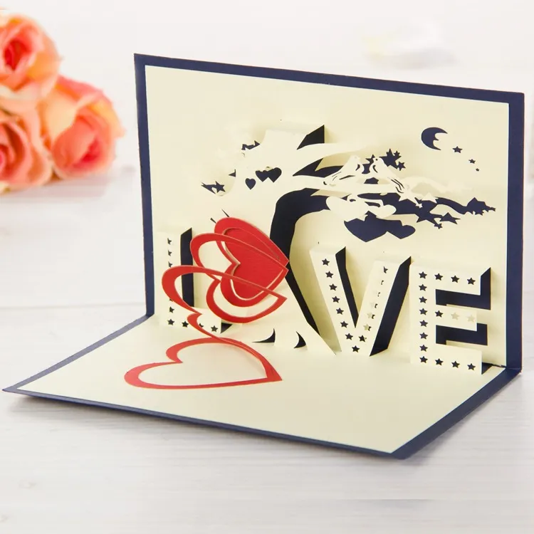 cartes de voeux cartes pop-up cartes de mariage carte d'anniversaire à la main Valentine Thanksgiving carte carte de voeux arbre d'amour avec enveloppe