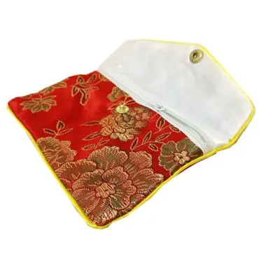 120st Floral Zipper Coin Purse Pouch Små presentpåsar för smycken Silkpåse Pouch Kinesisk kreditkortshållare 6x8 8x10 10x12 cm Whol262a