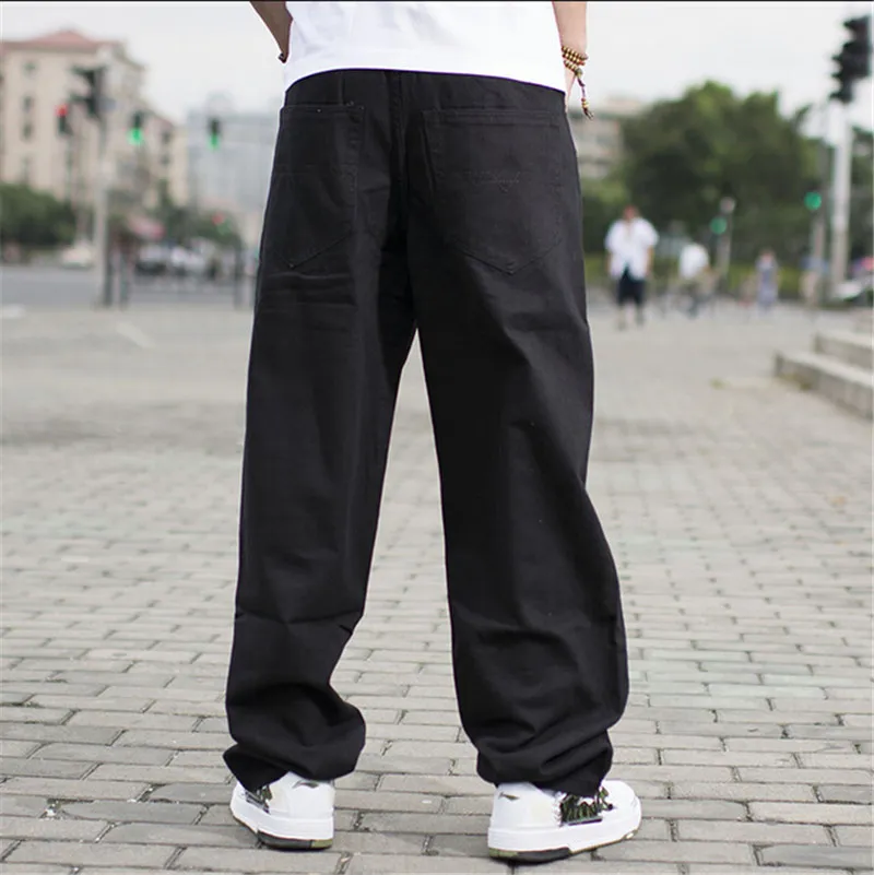Whole-Black hip hop jeans baggy style loose pants for boy rap jeans mens fat big trousers hiphop long trousers large252f