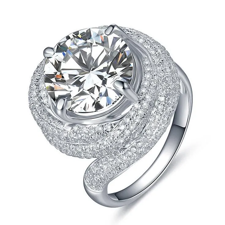 Taille 5-11 Paave Réglage rond 3ct Bijoux de luxe de luxe 925 Sterling Silver Blanc Topazz CZ Diamond Mariage Engagement Doigne Cadeau