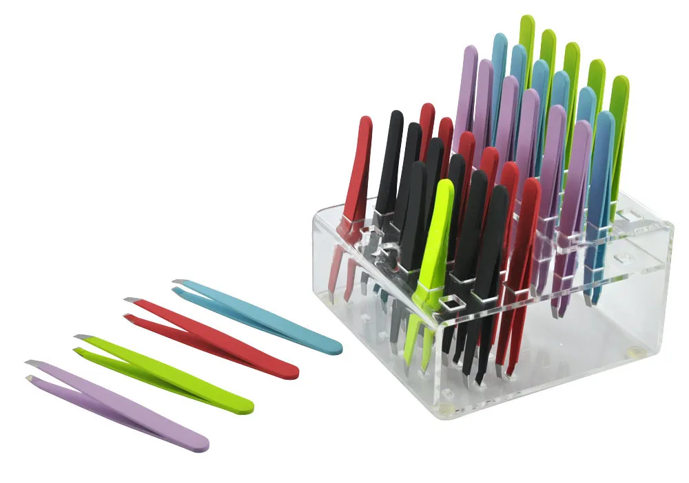 Wholesale New Colorful Stainless Steel Slanted Tip Eyebrow Tweezers