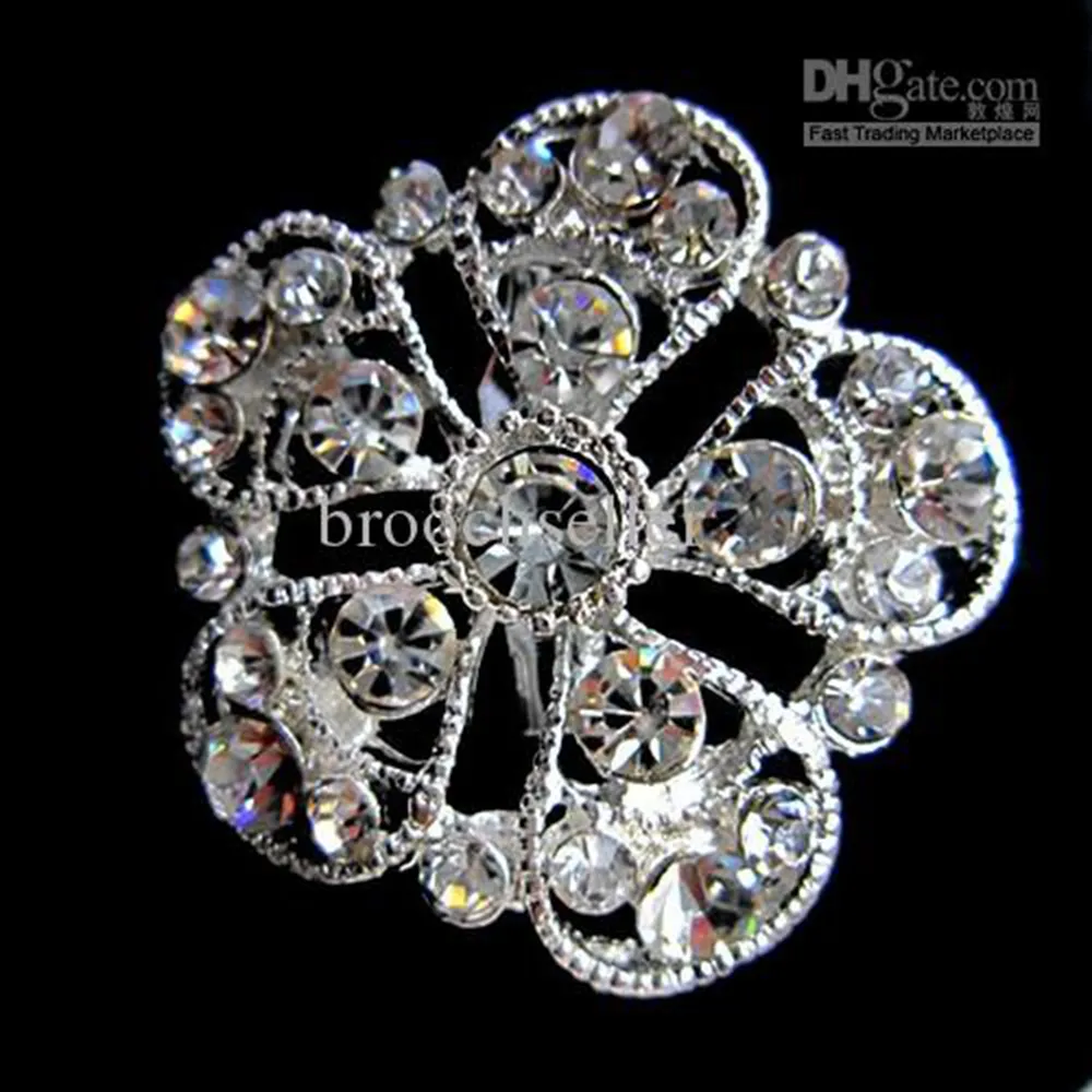 1.4 "Silver Tone Legering en Rhinestone Crystal Small Flower and Diamante Broche