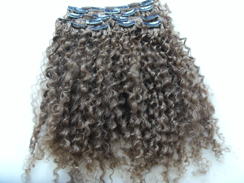 Brésilien humain vierge remy clip ins extensions de cheveux boucles crépues cheveux trame medum brun 4 # couleur