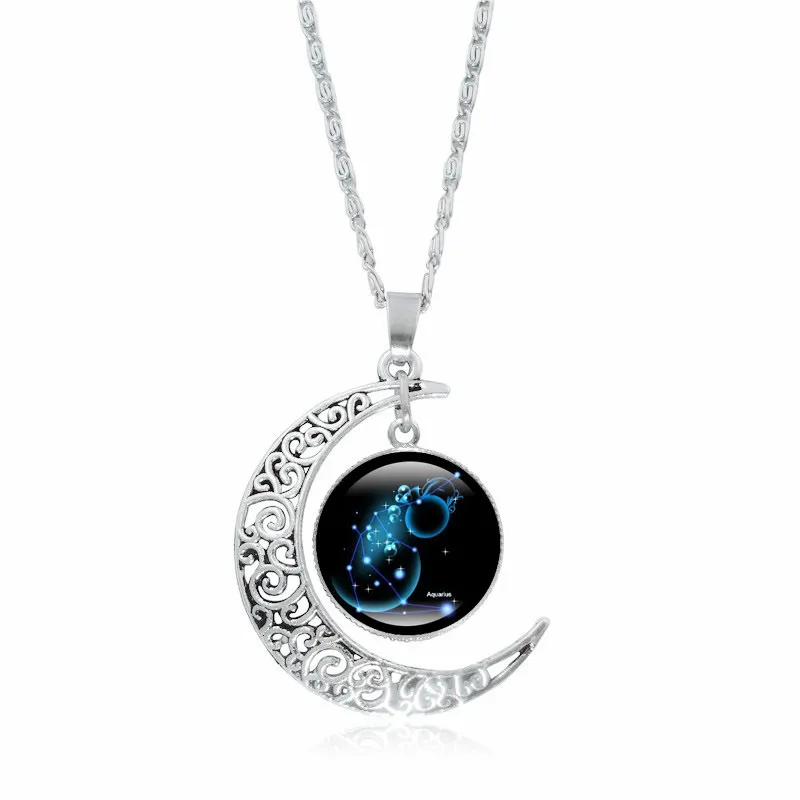 Brand Explosive 12 constellations gemstone necklace silver moon pendant necklaces N565 with chain a 