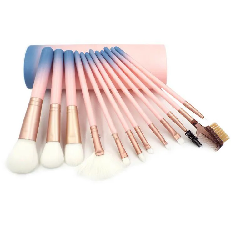 Makeup Borste 12PCS Pro Gradient Ögonskuggborstar med penselhink Multifunktion BB Cream Brusher Eyeline Cosmetic Tool