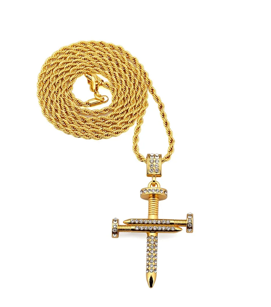 Plaqué or personnalité épissage clou croix pendentif collier américain étoile populaire porter Hip Hop bijoux pour hommes femmes cadeau