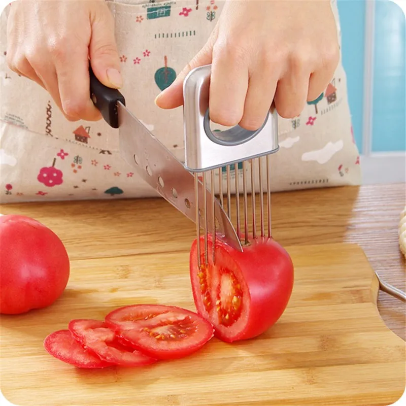 Rostfritt stållök Tomathållare Slicer Köttmedel Vegetabiliskt Skärverktyg