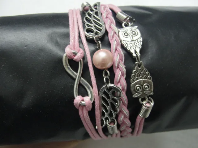 Random mix styles Leather Bracelet Infinity Cross Anchor Love Heart Owl Believe Pearl Charm Couple Bracelet