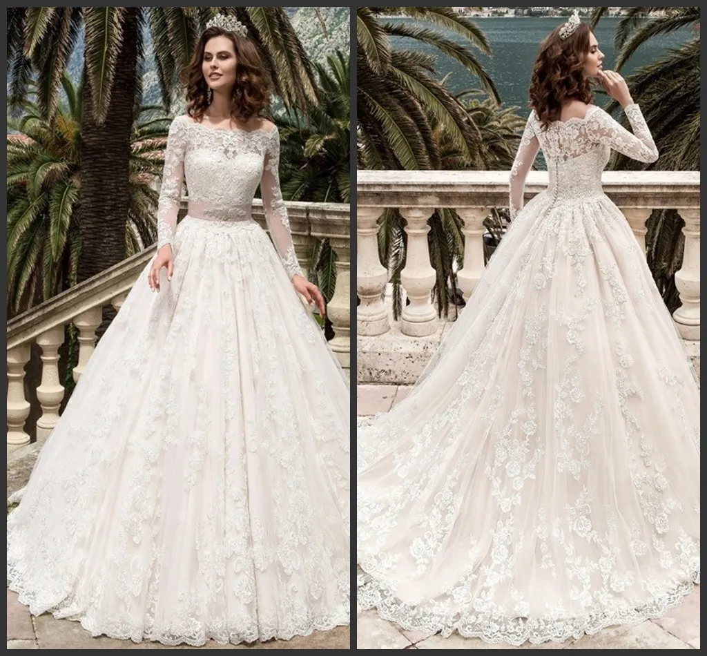 Long Sleeved Wedding Gowns: Elegant A Line Bridal Gown With