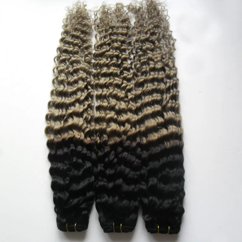 Ombre grey hair weave T1B/Gray kinky curly 300g grey hair weave bundles 3pcs tissage kinky curly brazilian curly virgin hair