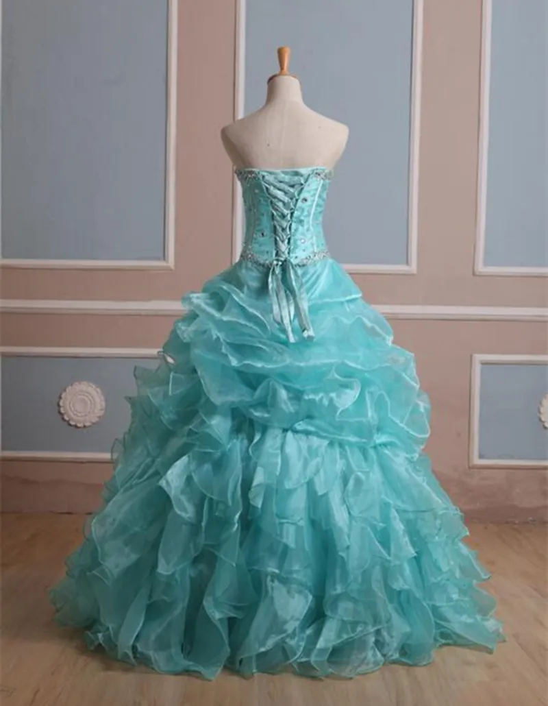 2017 Nuovi abiti da ballo eleganti Abiti Quinceanera blu menta con perline Cristalli Lace Up Abiti dolci 16 Abiti da ballo 15 anni Stock 2-16 QS1085