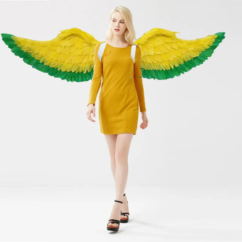 adultos encantadores asas de fada anjo amarelo asas de penas apto para T estágio Show Mall decoração tiro adereços criativos EMS transporte livre