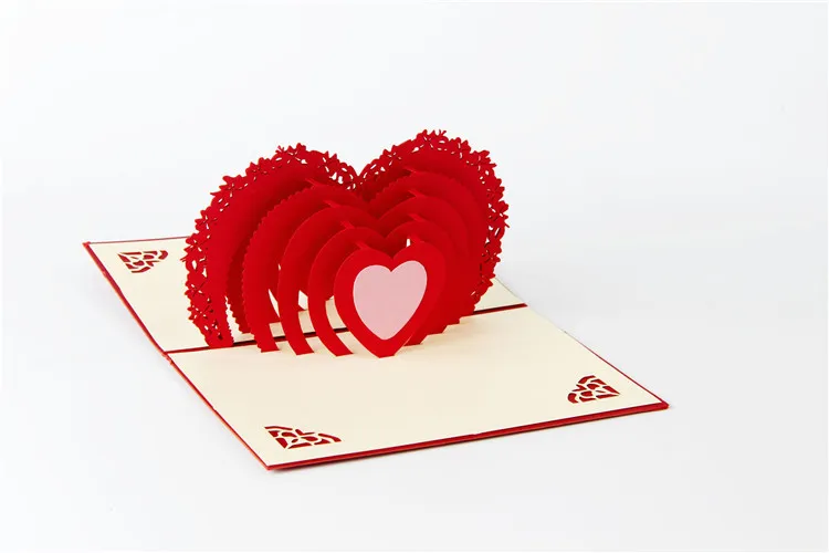 3d pop up handgjorda hjärtformat papper hälsningskort tacksägelse valentins dag bröllopskort festliga parti leveranser
