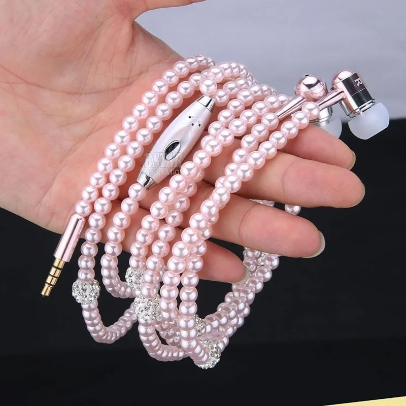 Écouteurs intra-auriculaires à la mode Bijoux à la mode Collier de perles Écouteurs Écouteurs perlés avec micro Se connecter au téléphone intelligent