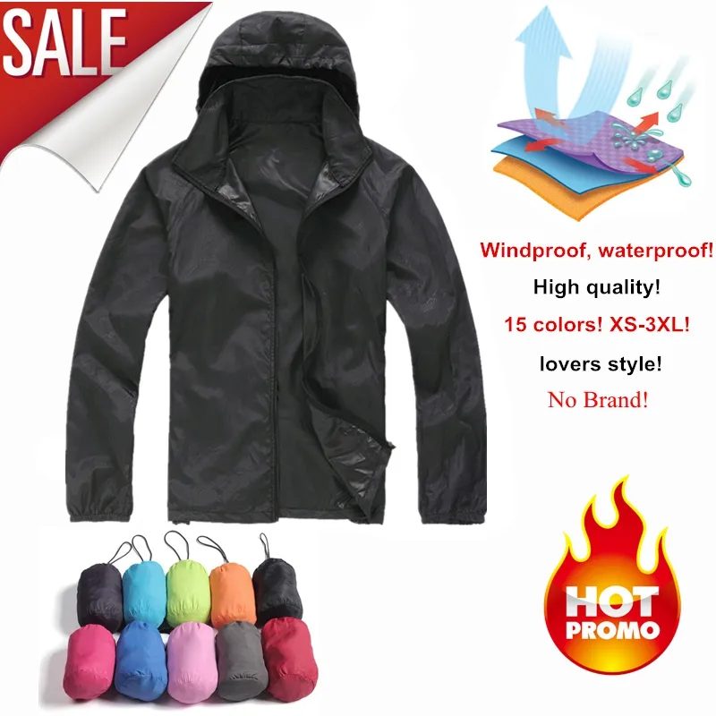 Partihandel - Naranjasabor 2017 Mäns Snabba Dry Skinjackor Kvinnor Ultra-Ljus Casual Windbreaker Vindskyddande män Varumärke Kläder 15 färger