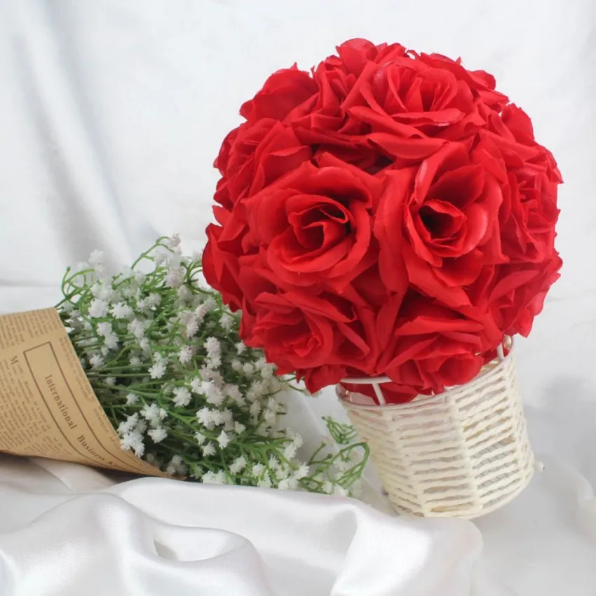 18 cm / 13 cm de diâmetro de seda rosa flor bola Artificial Bouquet beijando bola para decoração de mesa de casamento decoração 11 cor