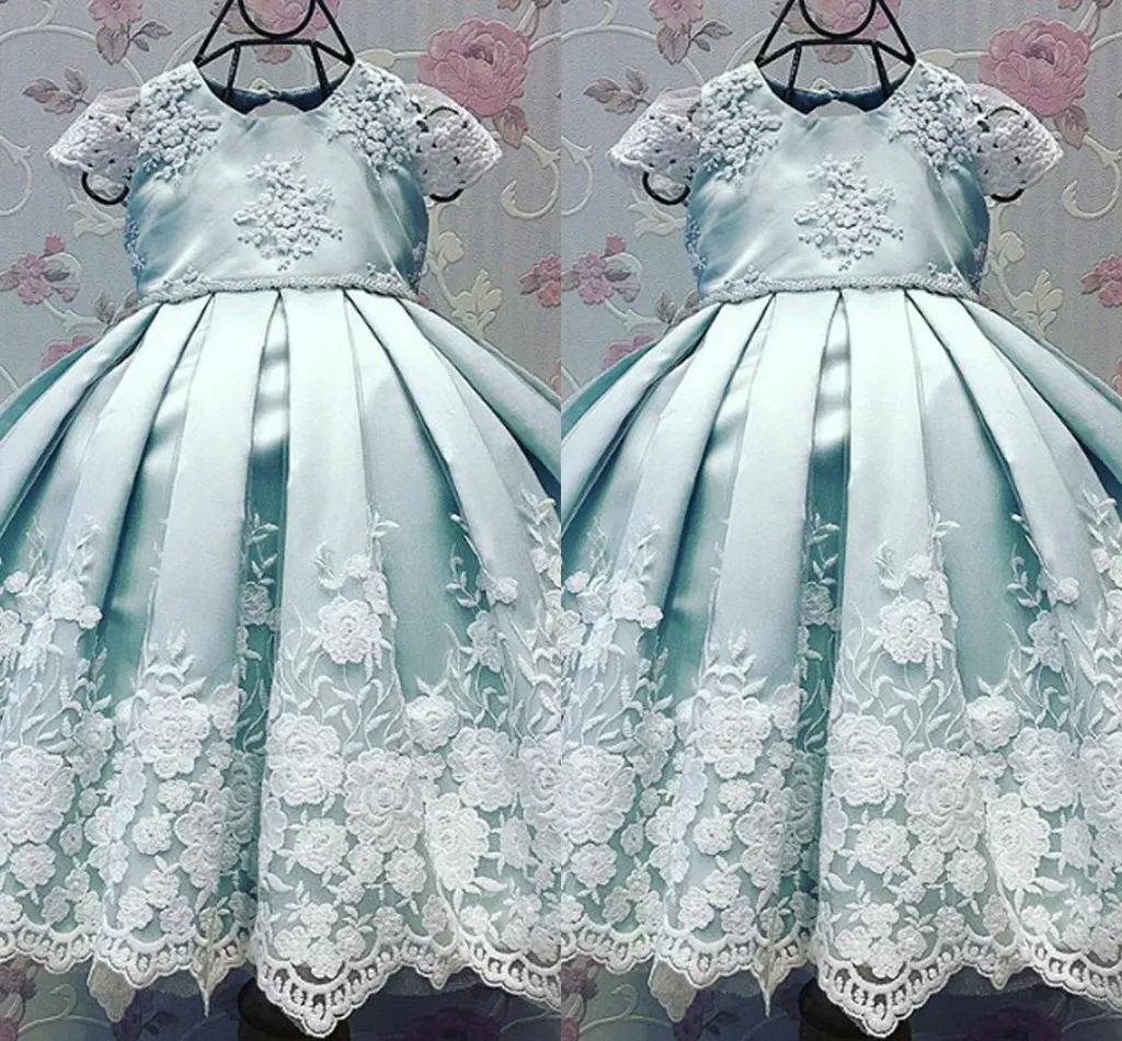 Christening Dresses Blue Cap Sleeves Lovely Ball Gown Birthdays Party Dress With Appliques Baby Infant Toddler Baptism