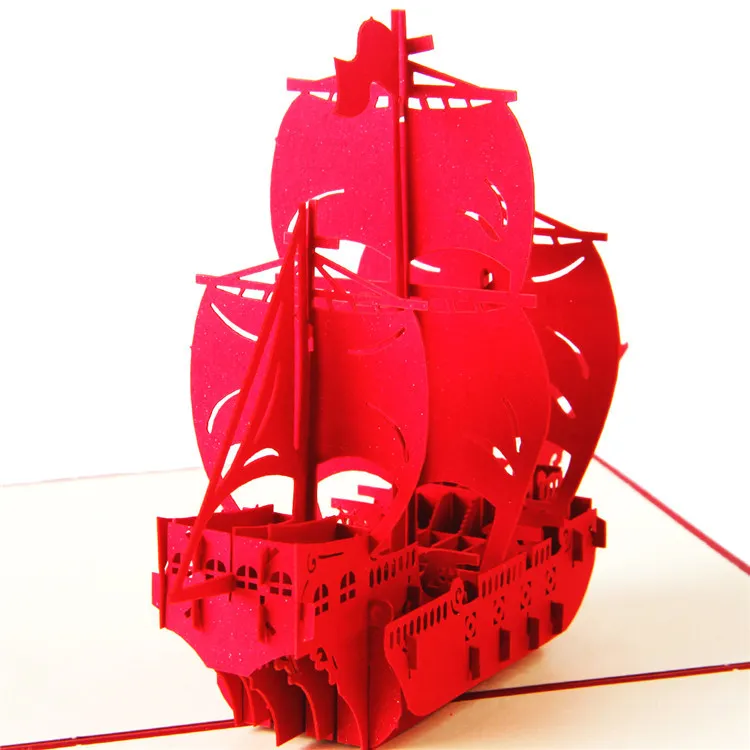 Cartes de vœux Pop UP 3D créatives «bateau à voile», faites à la main, pour cadeau d'anniversaire, cartes postales d'affaires, fournitures de fête Festive