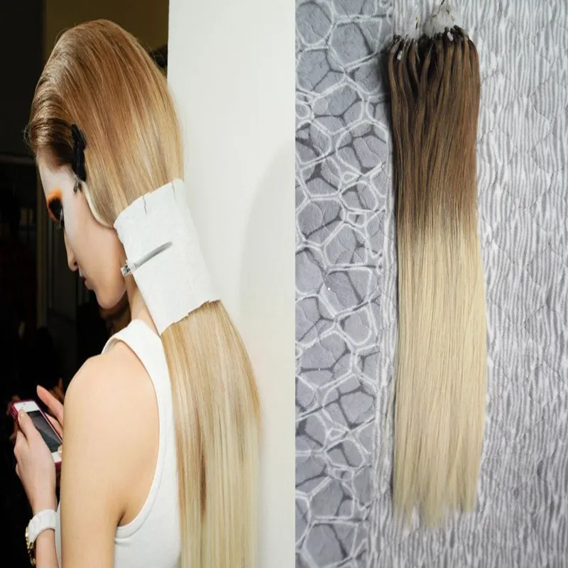 Ombre Micro Loop Easy Rings/beads Hair Extensions 1g 100g 6/613 blonde Human Hair Micro Bead Extensions