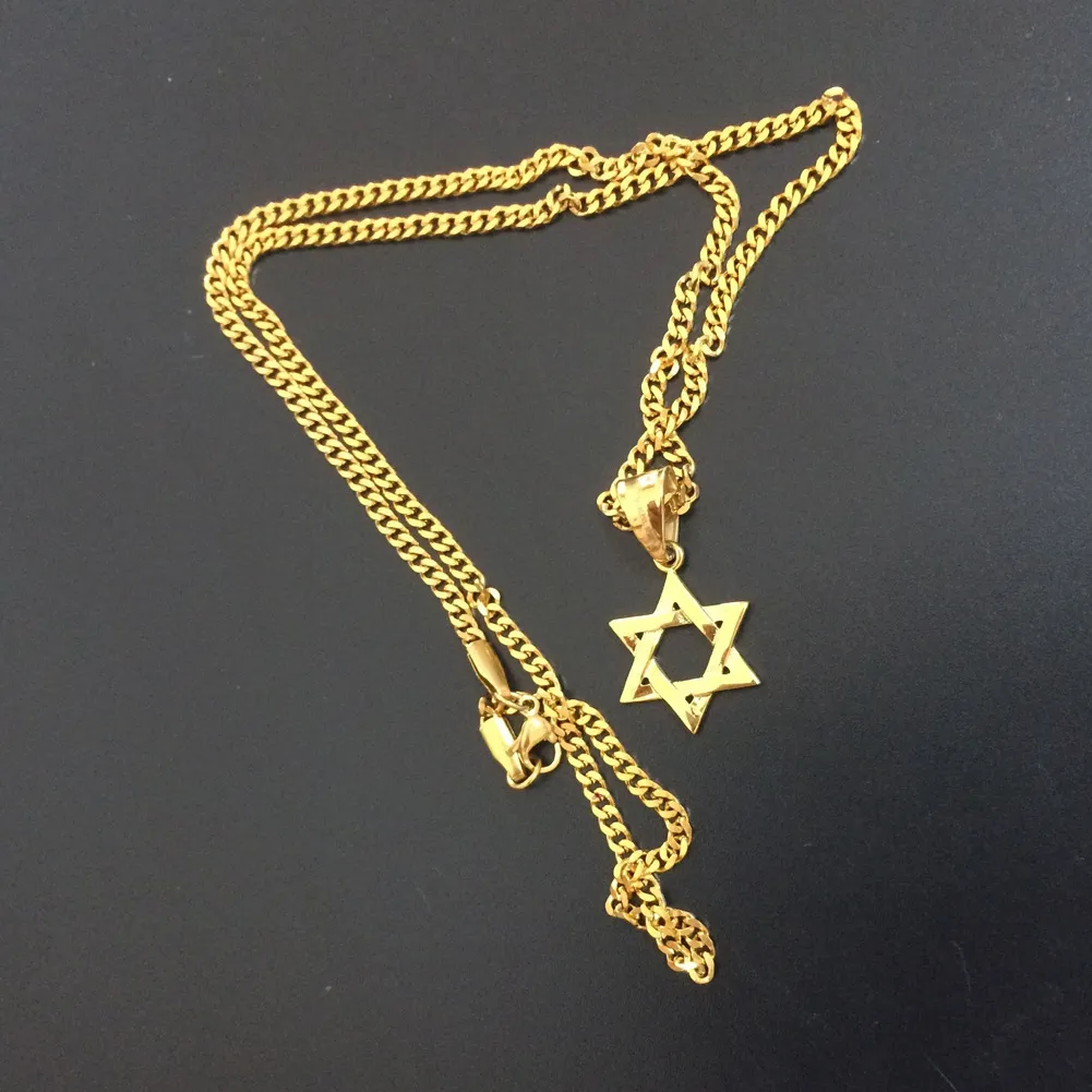Män rostfritt stål guldstjärna av David Halsband Hip Hop Punk Style Classic Six Pointed Hexagram Pendant Necklace Chain Jewelry284d