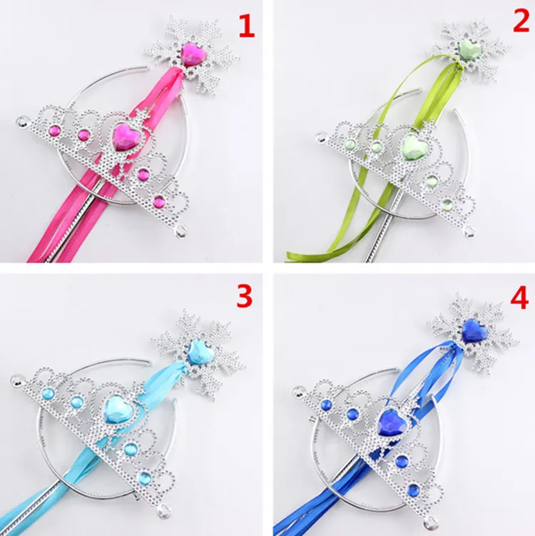 Sneeuwvlok Lint Wands Crown Set Fairy Wand Meisje Kerstfeest Sneeuwvlok Edelsticks Magic Wands Hoofdband Crown Tiara Kleurrijke IB298