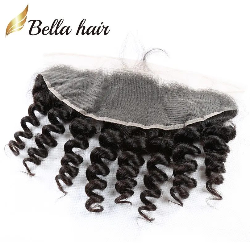 Cabello humano frontal de encaje de onda suelta 13X4 Frontal de encaje solo Hecho a mano Nudos blanqueados de encaje ondulado suelto Pre arrancado con cabello de bebé Negro natural Bella Hair Slay VENTA