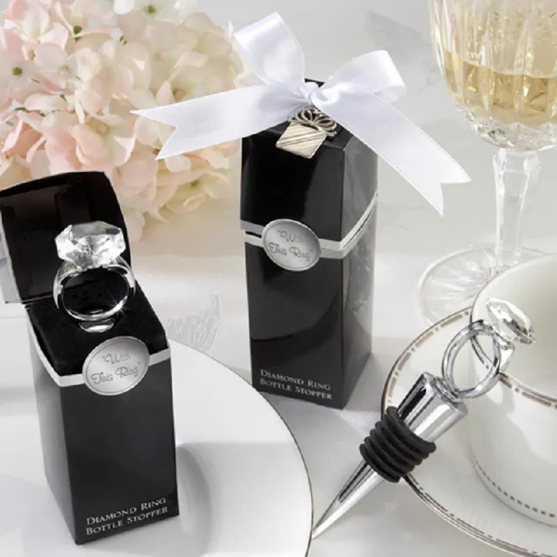 Ślub Favors Prezenty Kryształ Diamond Pierścionek Pierścień Wino Bottle Korek Dla Urodzinu Bridal Baby Shower Wedding Party WA2032